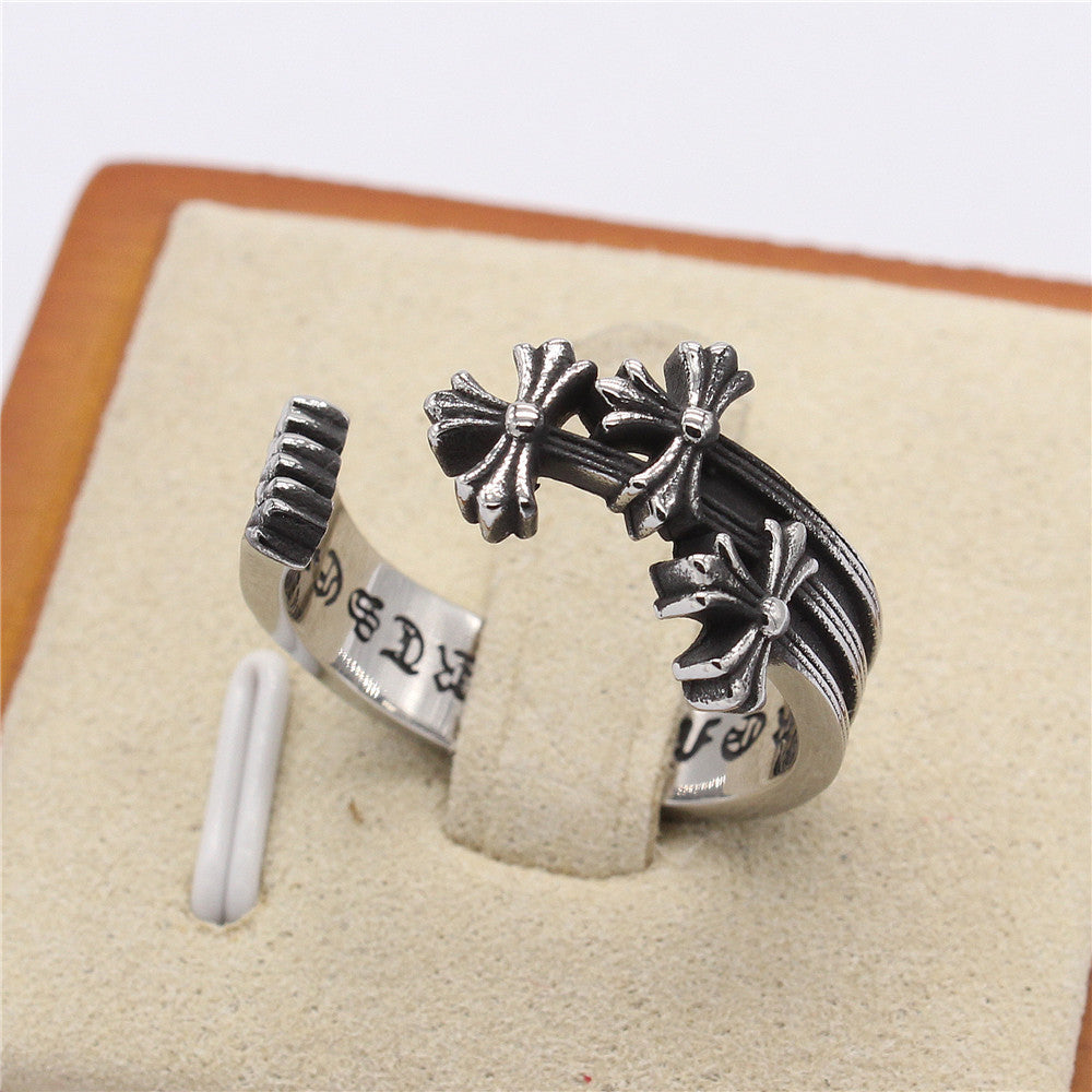 Meteor Cross Flower Open Titanium Steel Ring for Men