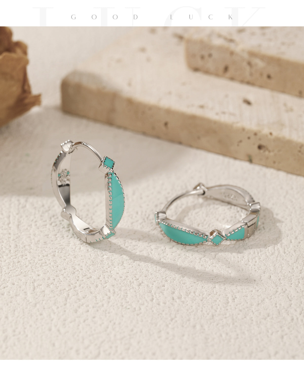 925 Sterling Silver Mint Green Geometric Enamel Earrings