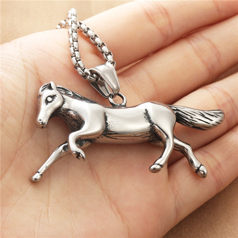 Titanium Steel Personalized Horse Success Pendant Necklace for Men - Retro Punk Style