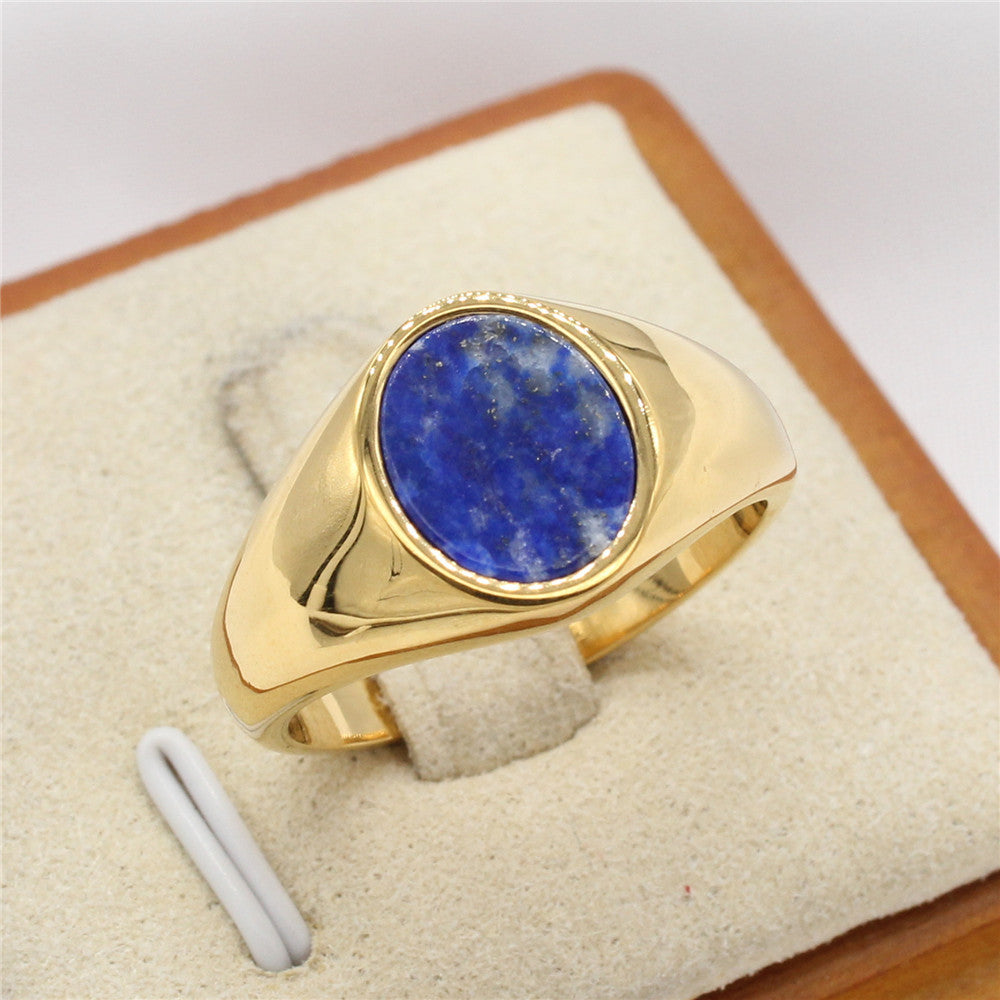 Oval Stone Titanium Steel Ring Unisex Protection Statement Planderful Everyday Genie