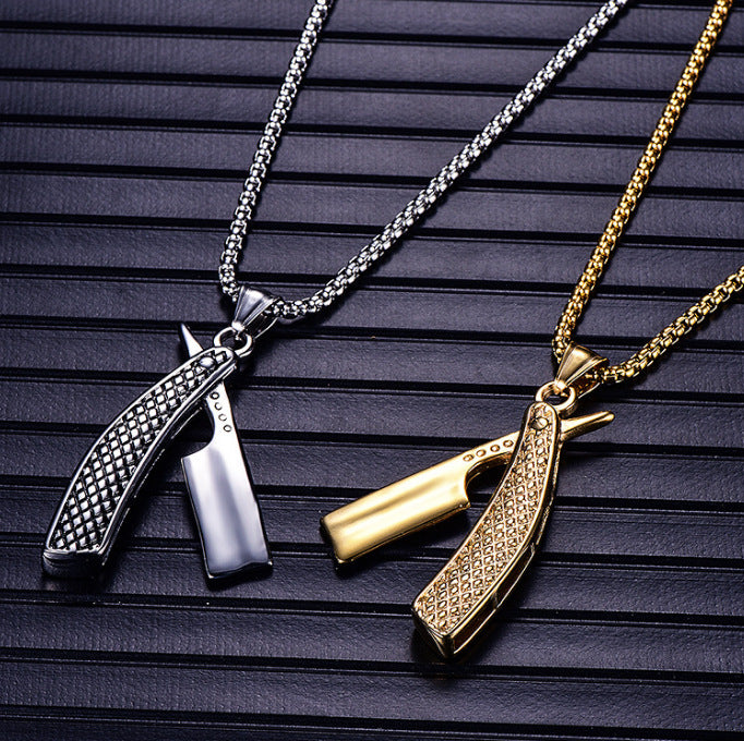 Personalized Titanium Steel Retro Razor Pendant for Men and Unisex Jewelry by Planderful