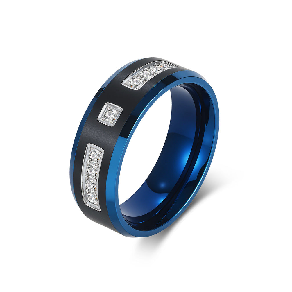 Stainless Steel Zircon Two-Color Ring Men's