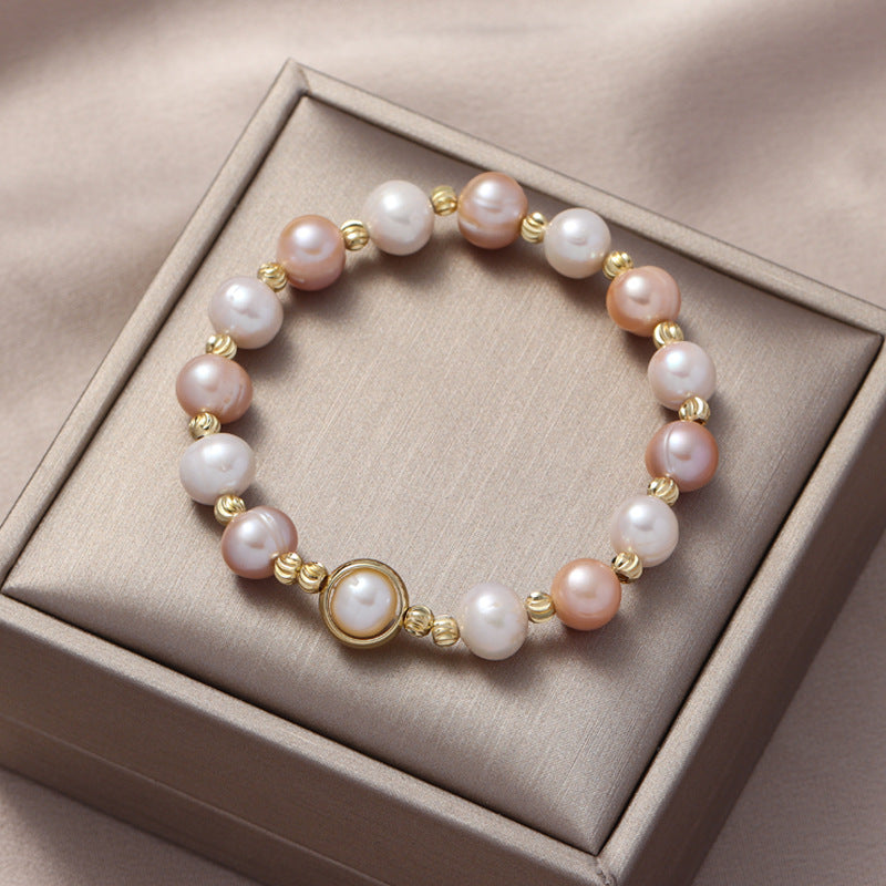 Pink Pearl Bracelet with Sterling Silver Needle