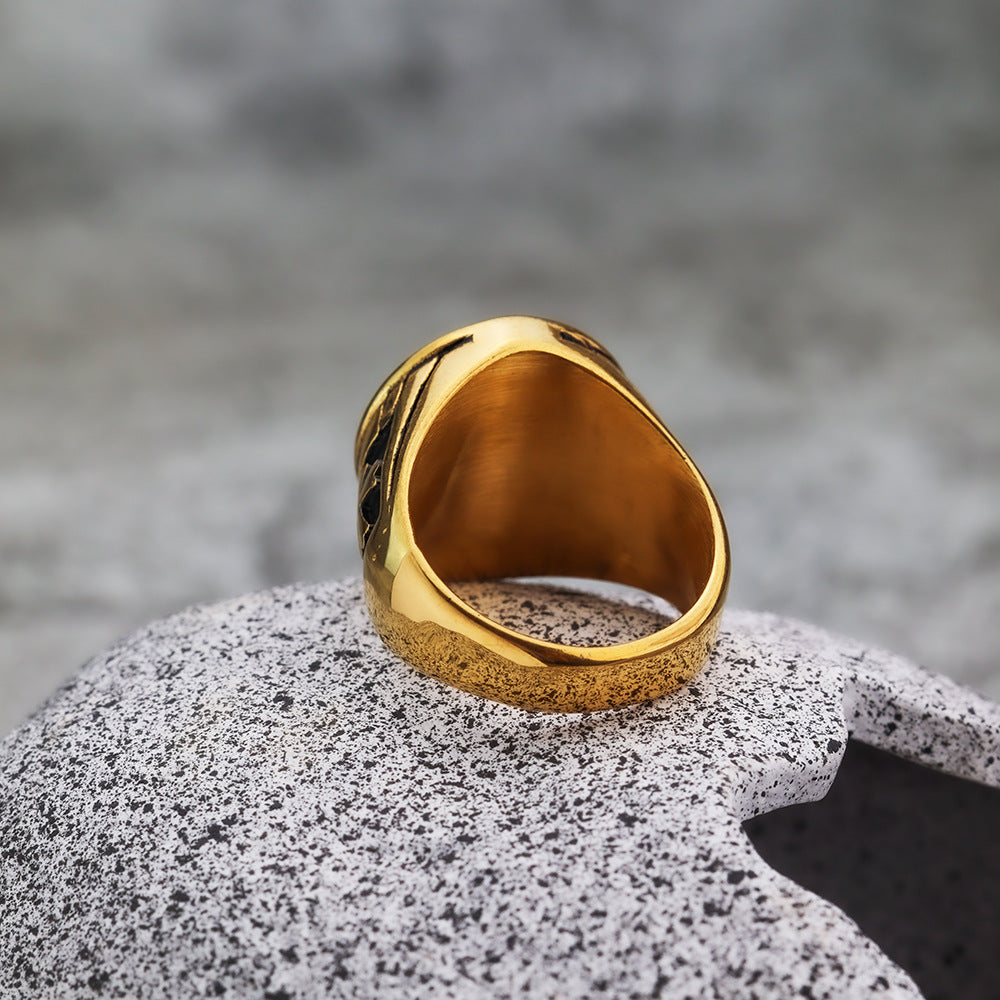 Cross-Border New Products European American Style Ring Men's Personalized Letter Fashion Cross Stainless Steel Gold Ring