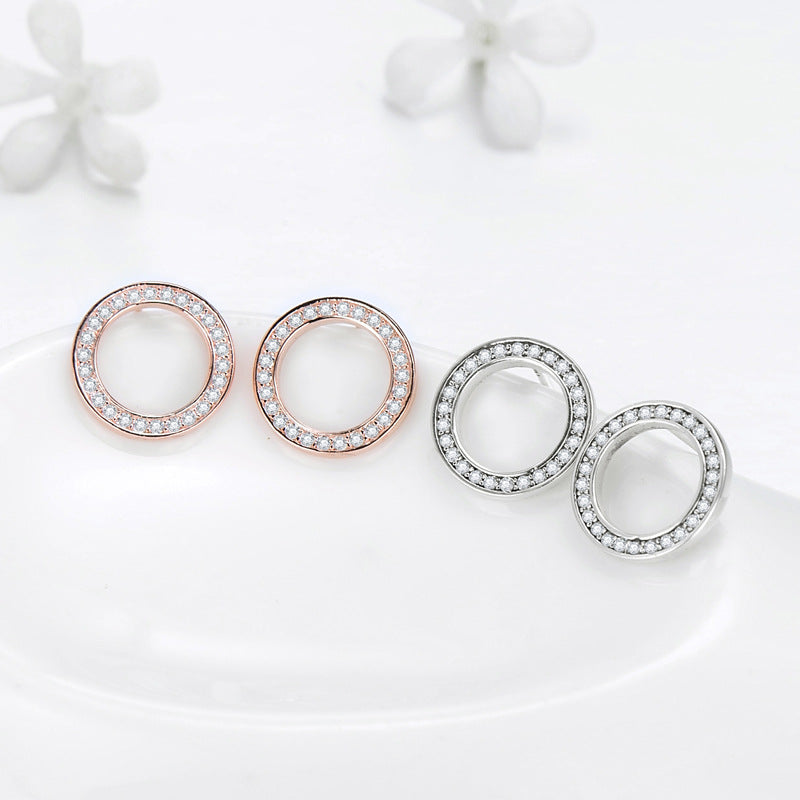 Elegant S925 Silver Zircon Stud Earrings with Hollow Design