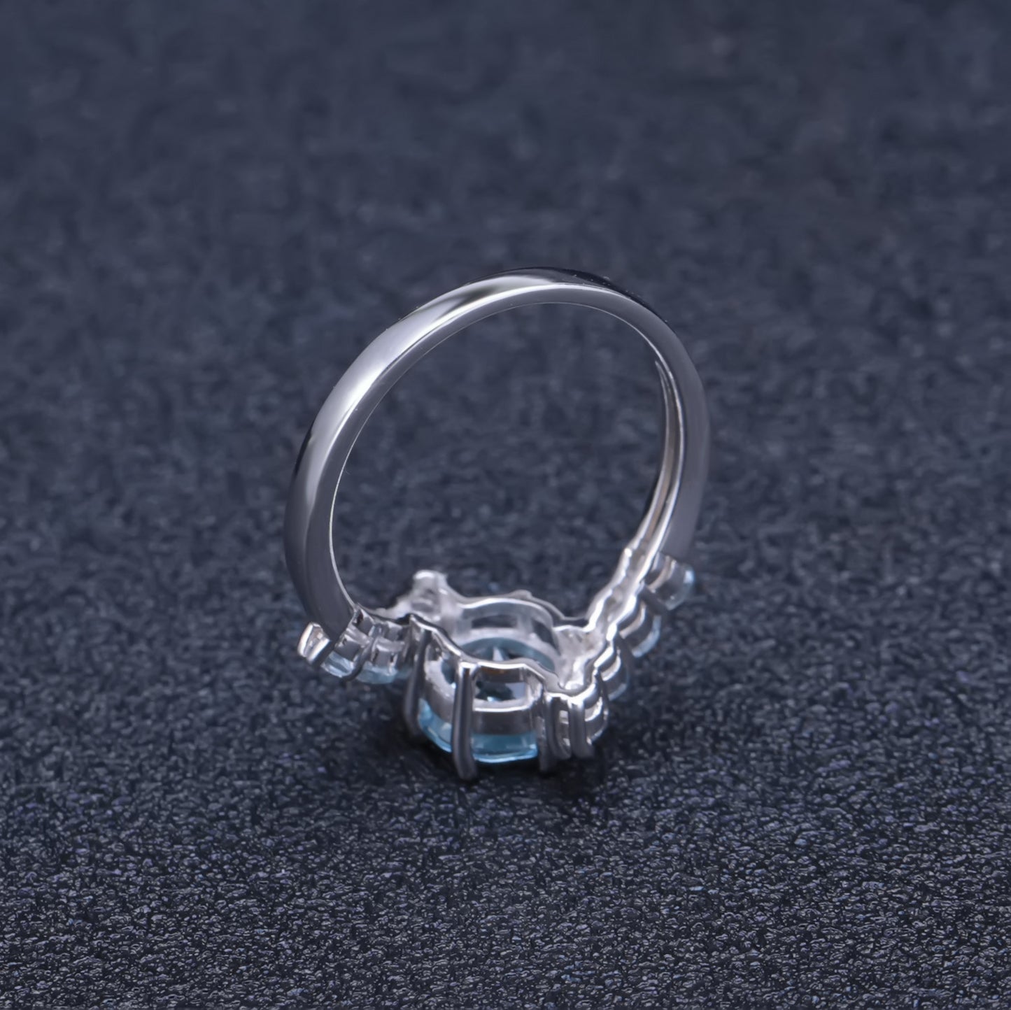 Round Cut Natural Blue Topaz Silver Ring