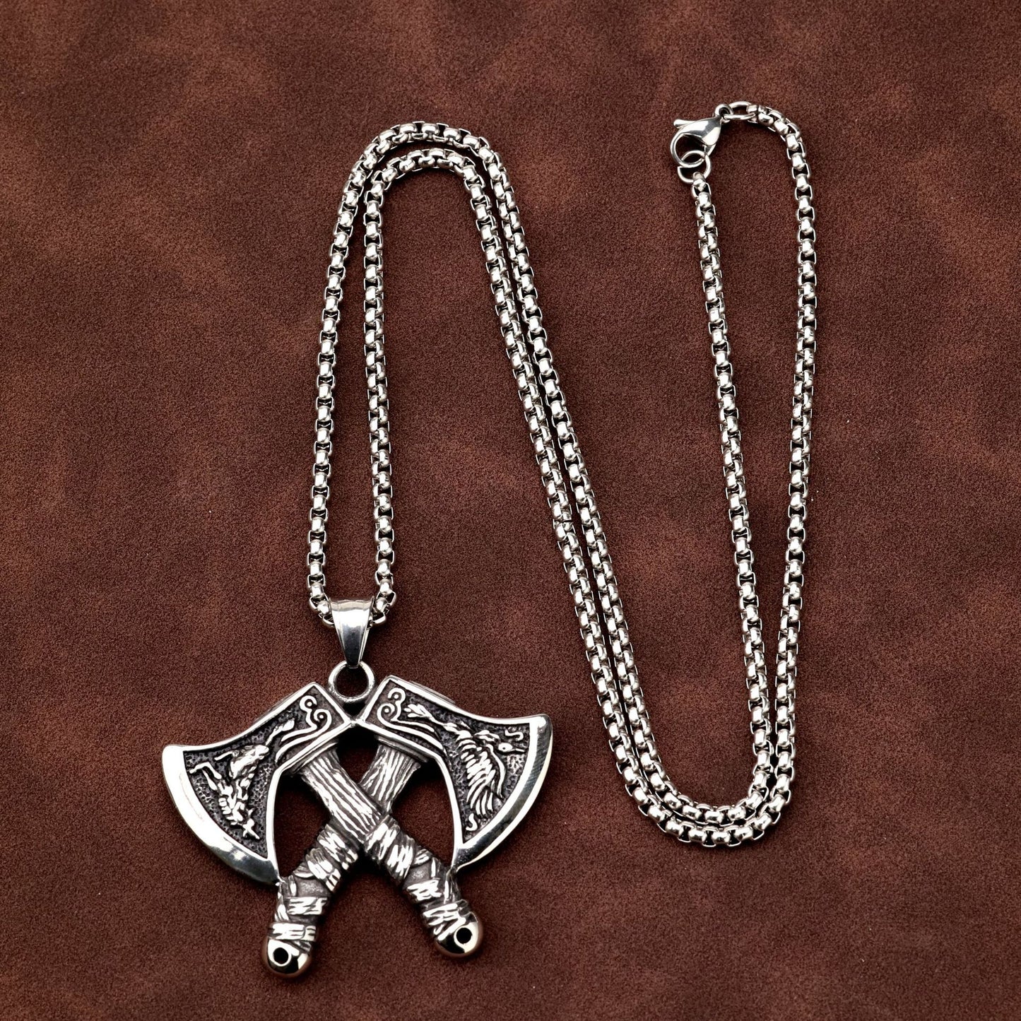 Planderful Viking Odin Tomahawk Pendant Stainless Steel Unisex Necklace Dual Sided Bold Fashion