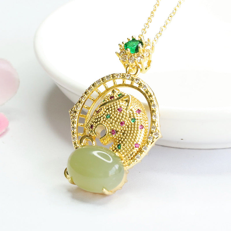 Leopard Head Jade Pendant with Zircon Accents
