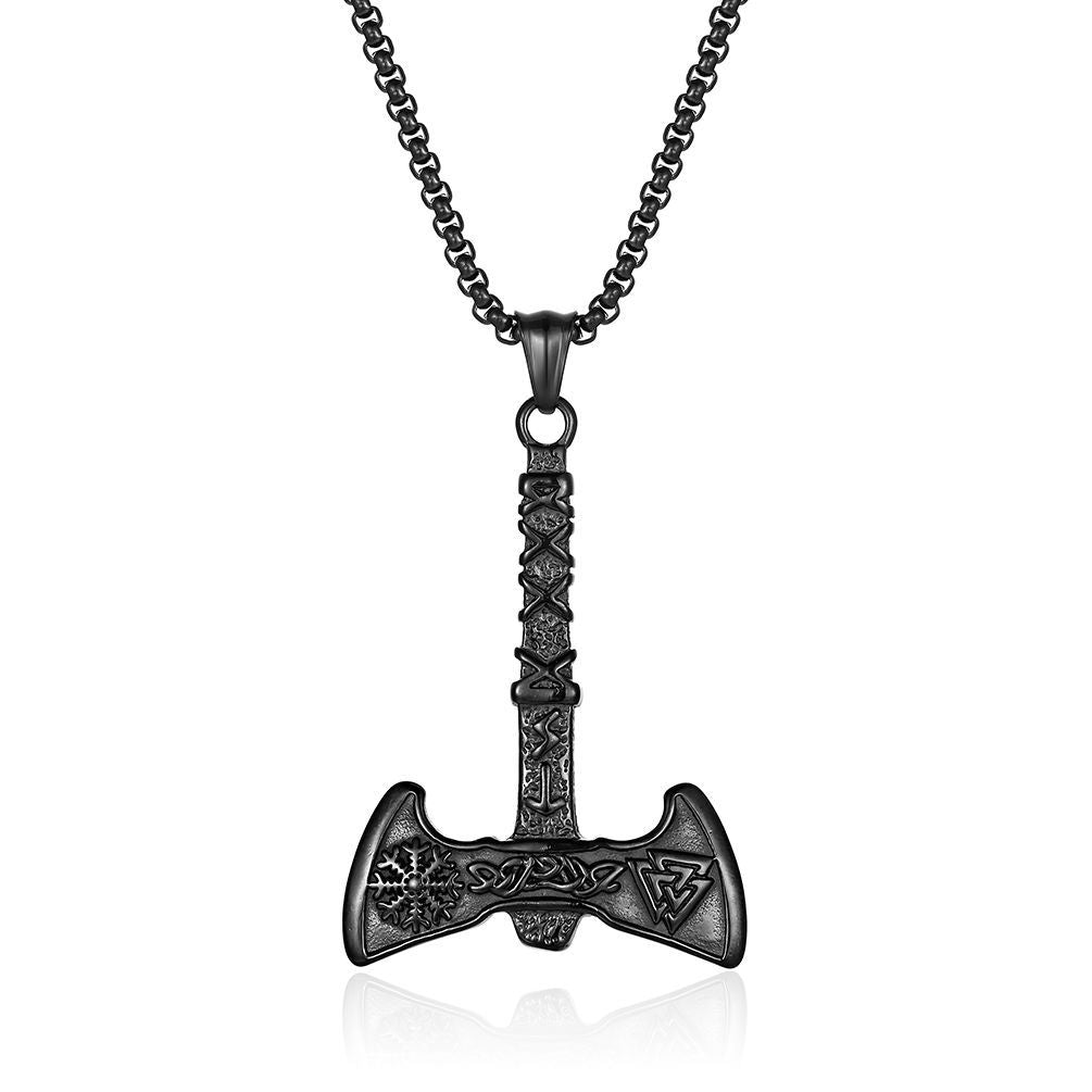 Retro Nordic Viking Axe Titanium Steel Pendant Necklace