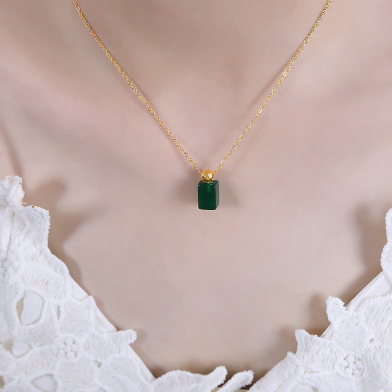 Green Minimalist Titanium Steel Necklace for Women