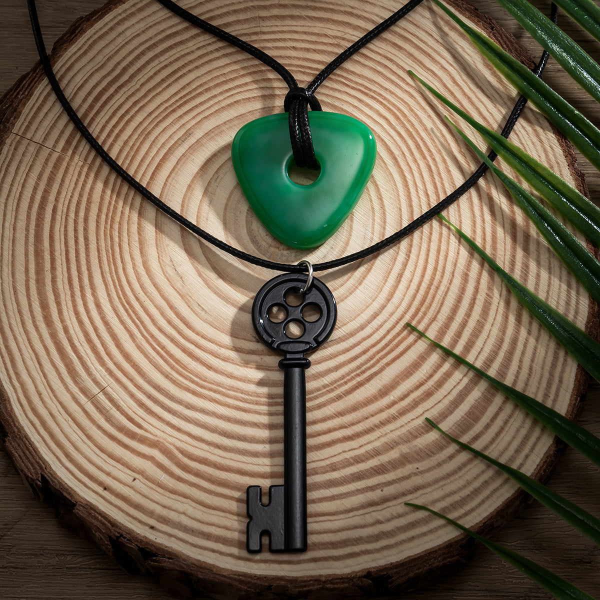 Retro Triangle Dial Pendant Necklace with a Cherry-Fizz Design, Double Layered Necklace with a Vogue Key Accents