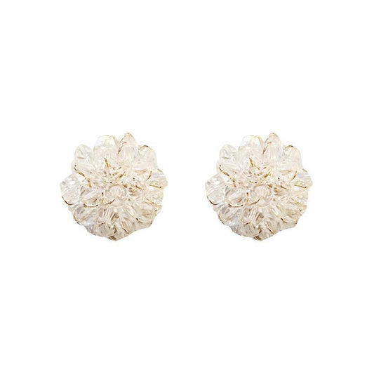Shimmering Crystal Stud Earrings, Ocean Blossoms, Woodland Style Crystal Ball, Silver Pin Earrings, Elegant High-quality Earrings