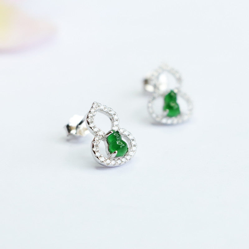 Icy Green Jadeite Gourd 925 Silver Stud Earrings