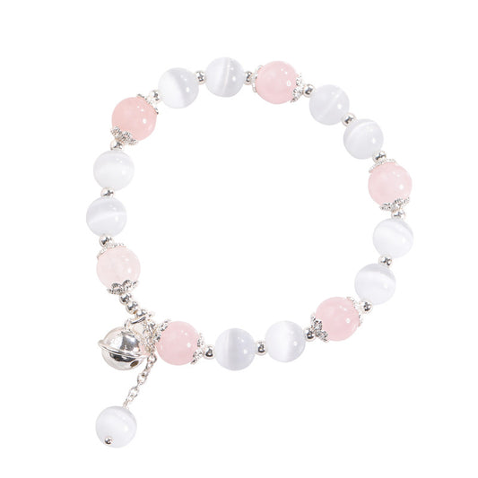 Sweet Style Natural Pink Quartz Strawberry Crystal Bracelet with Opal- Sterling Silver Bracelet for Girlfriend's Birthday Gift