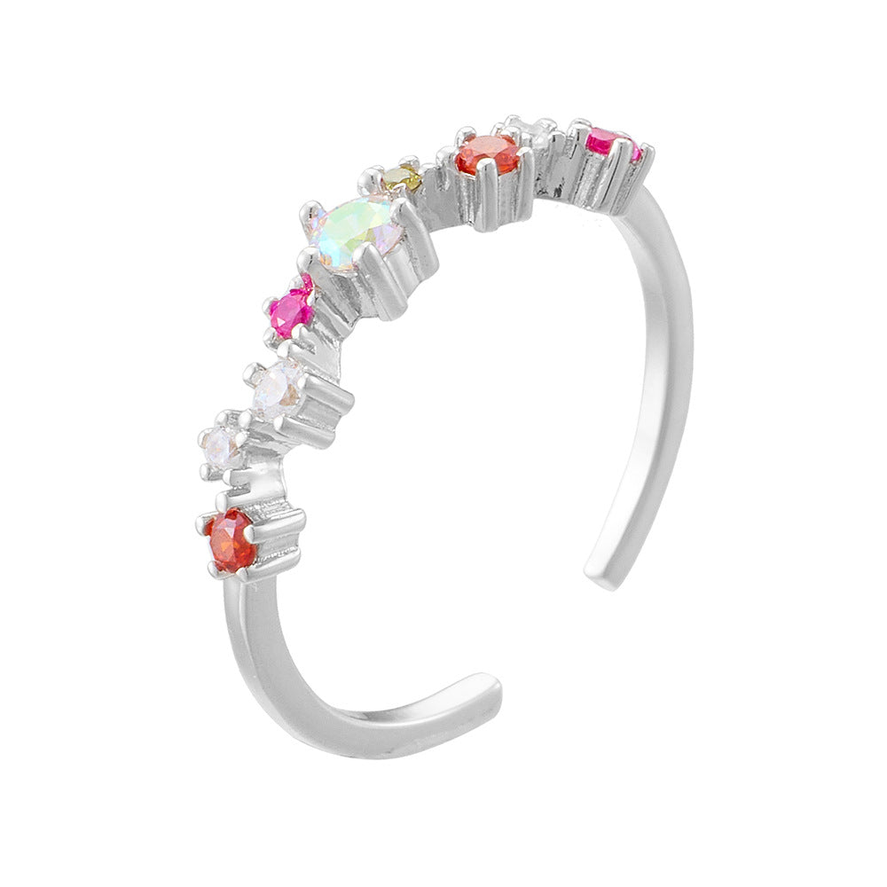 925 Sterling Silver Color Zircon Open Ring Wind Small Fresh Super Fairy Ring