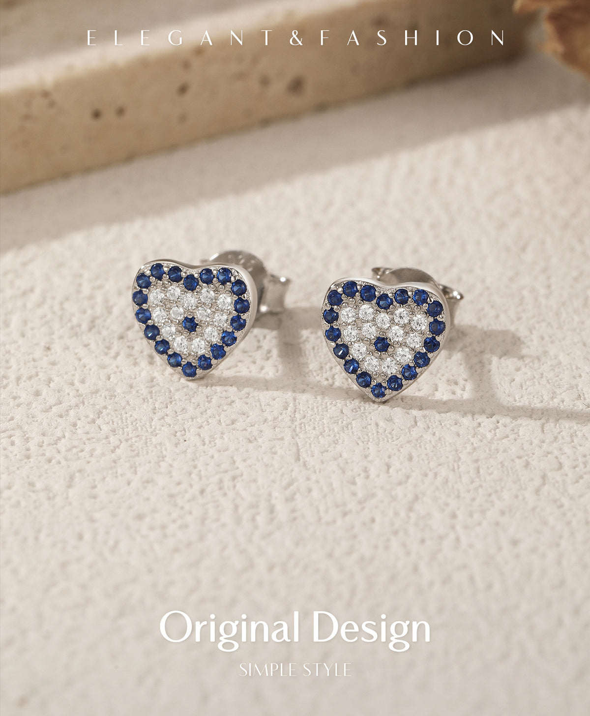 925 Sterling Silver Pavé Heart Zircon Stud Earrings