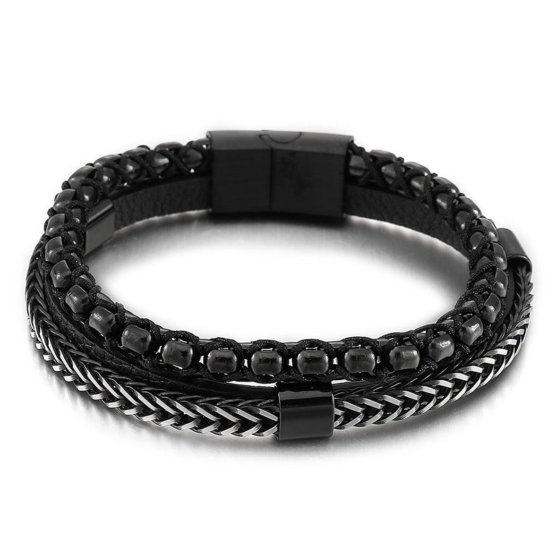 Planderful Mens Leather Rope Bracelet Magnet Buckle Classic