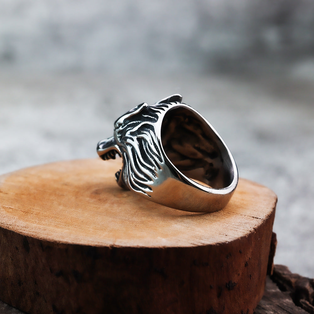 European And American Style Fashion Wolf Head Men's Ring
