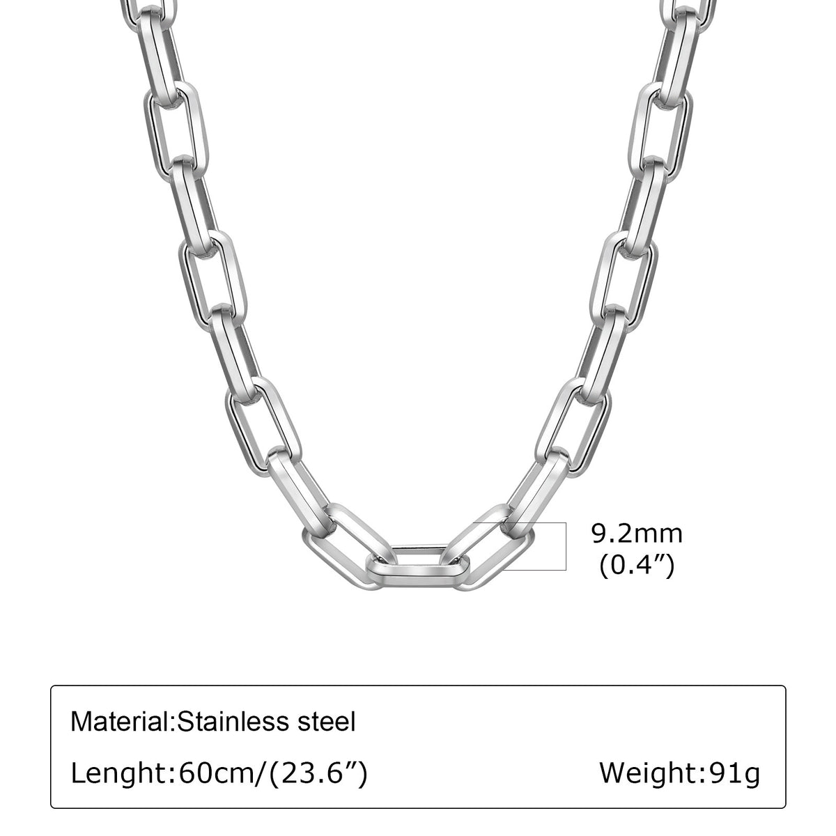 Steel Hip Hop Stainless Steel Rectangle Chain Thick Necklace Men's