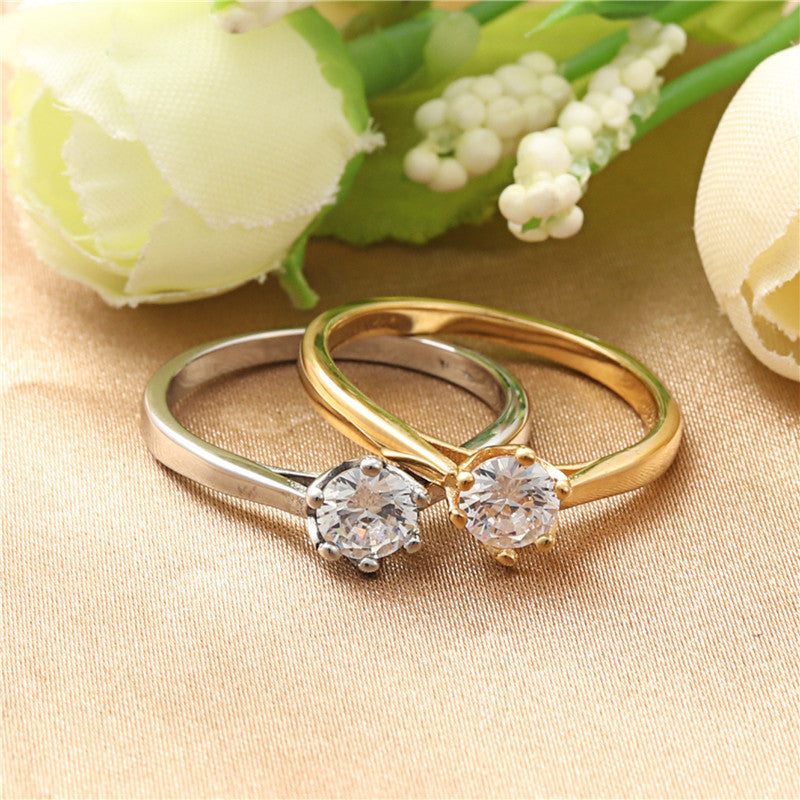 Trendy Titanium Steel Ring with White Stone - Fashionable Women's Birthday and Wedding Accessory