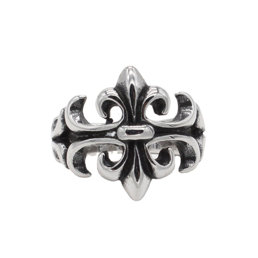 Gothic Cross Flower Titanium Steel Ring for Men