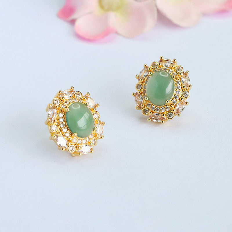 Blue-Water Jadeite Starlight Halo Stud Earrings