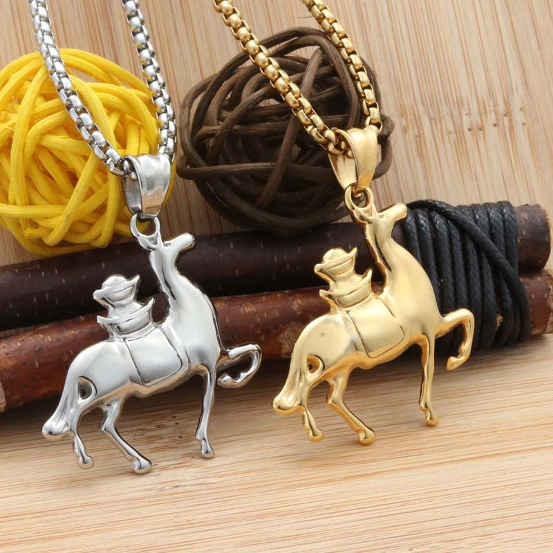 Titanium Steel Hollow Horse Pendant Necklace for Men - Punk Animal Design by Planderful
