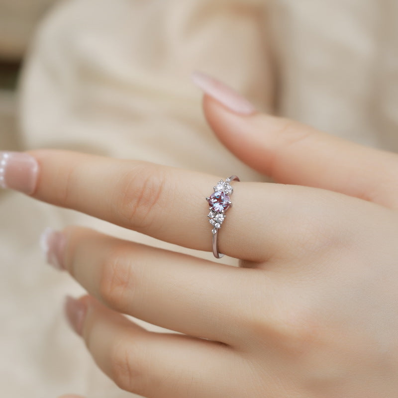 Planderful Jewelry Alexandrite Ring In Sterling Silver Geometric Round Design