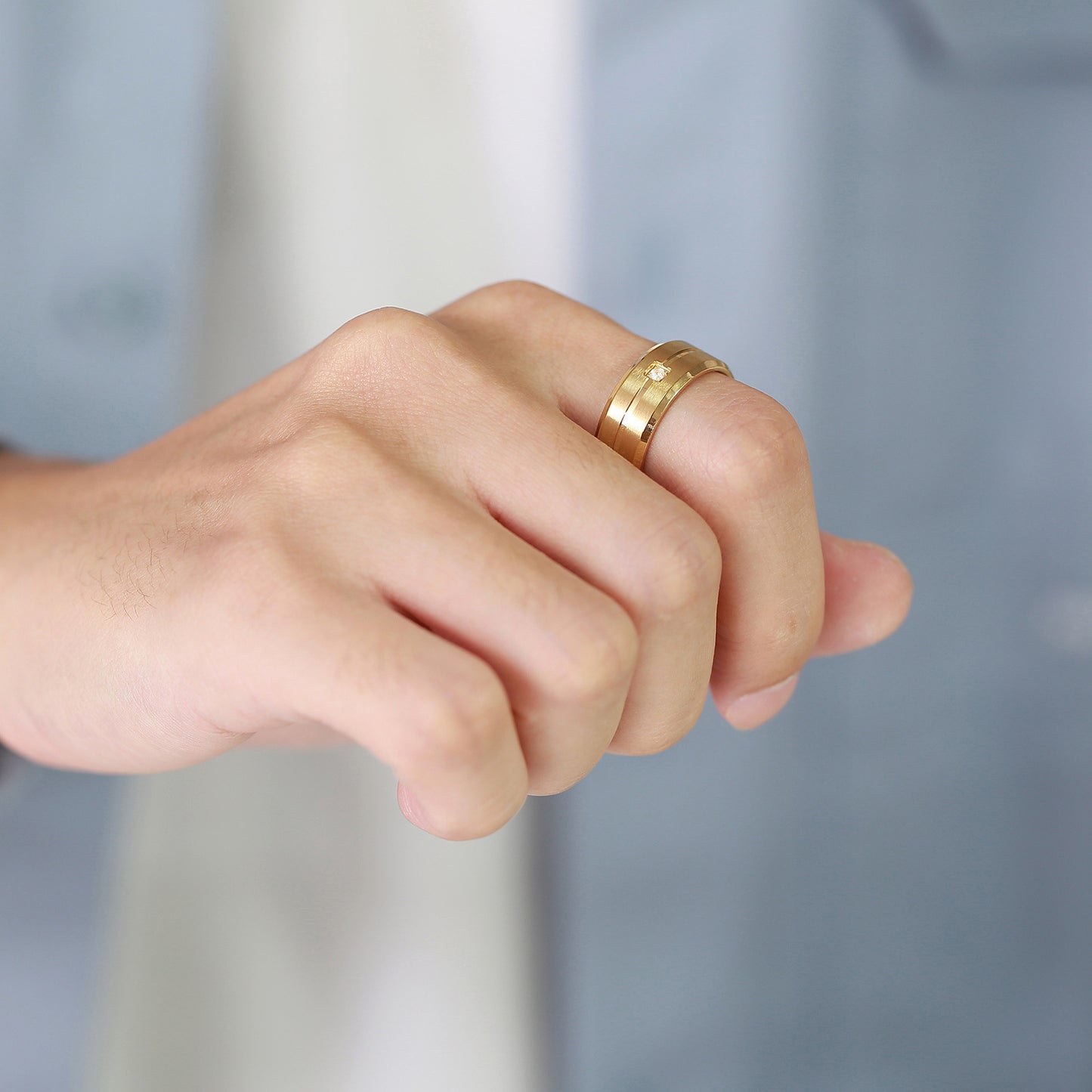 Stainless Steel Single Zircon Ring for Men, Steel Color Personalized Index Finger Ring