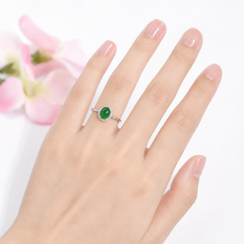 Green Jadeite 925 Silver Ring