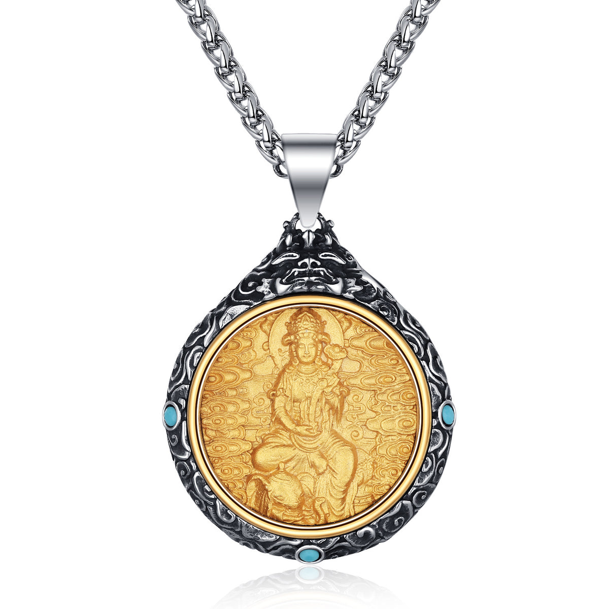 Titanium Steel Necklace – Elegant Bodhisattva Zodiac Pendant Necklace For New Chinese Style