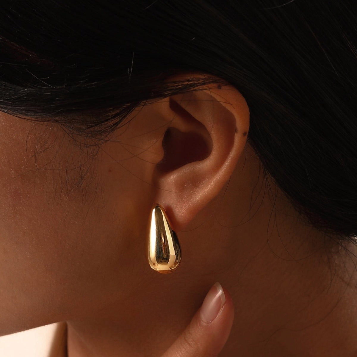 Polished Teardrop Stud Earrings — Gold