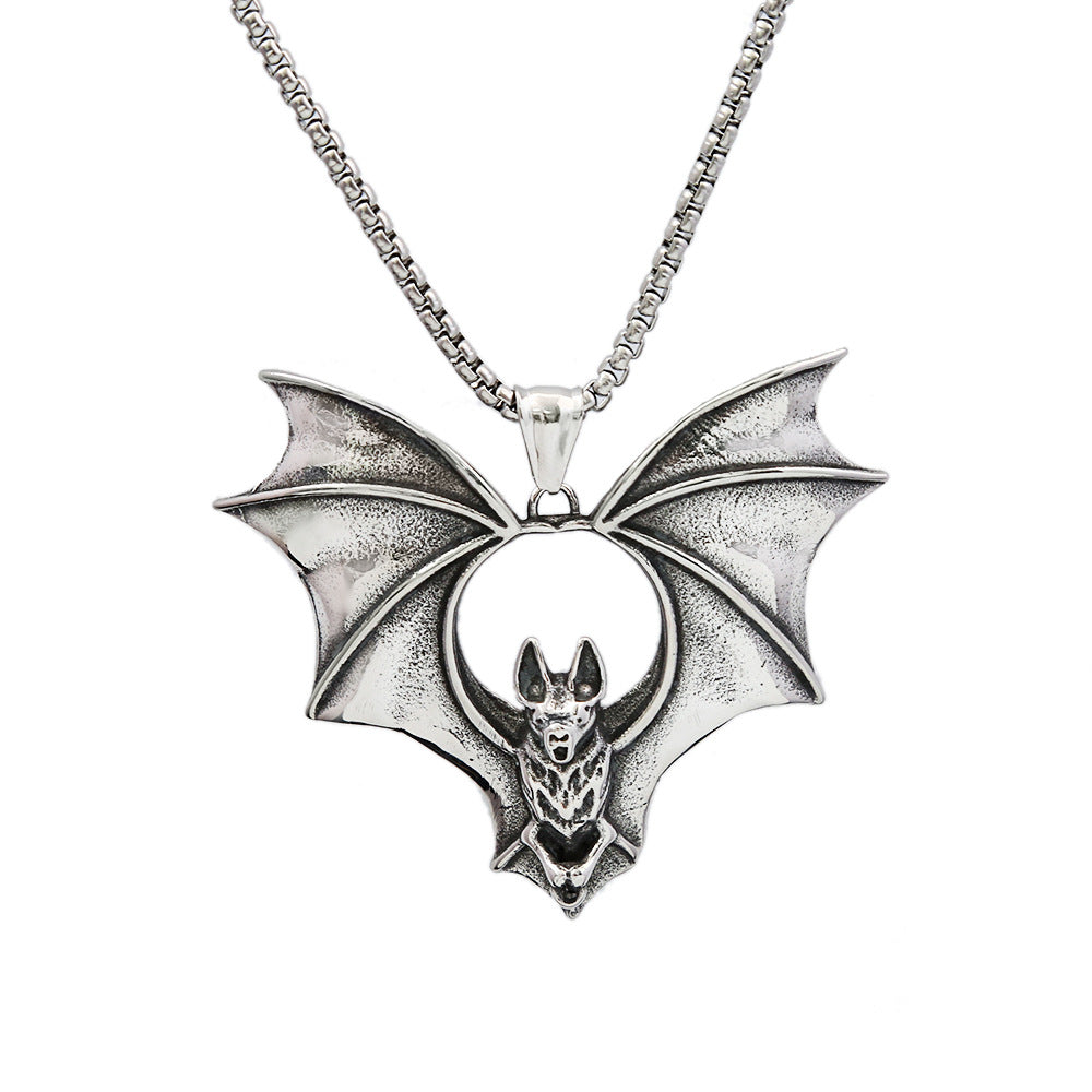 Foreign Trade Punk Titanium Steel Necklace with Bat Pendant