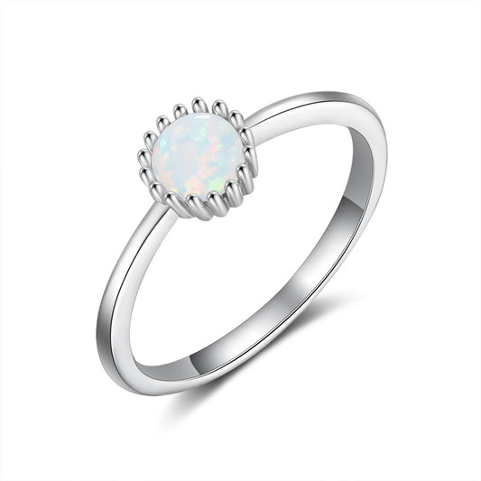 Circular Prongs Round Opal Sterling Silver Ring