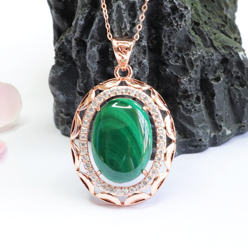 Malachite Oval Pendant — Chain Option