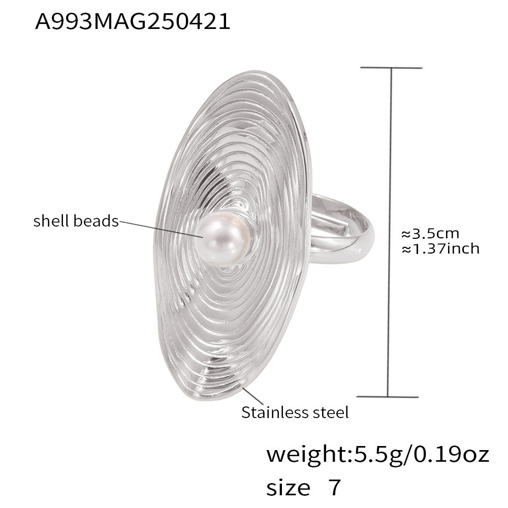 Planderful 18K Gold Plated Oval Bead Open Ring Women