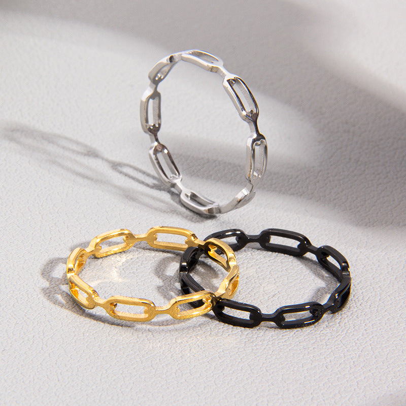 European American Titanium Steel Hollow Chain Ring Set - Fashionable Couple Rings