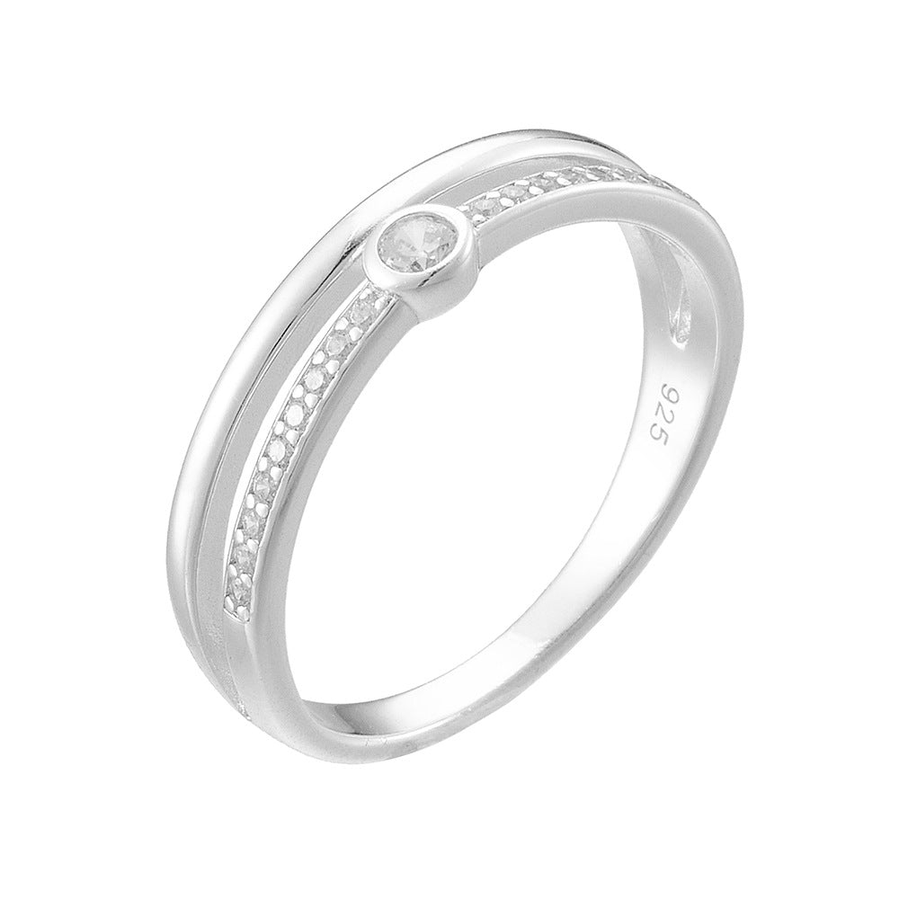 Bilateral Micro-Inlaid Zircon Sterling Silver Ring Cold Wind Ring Tide