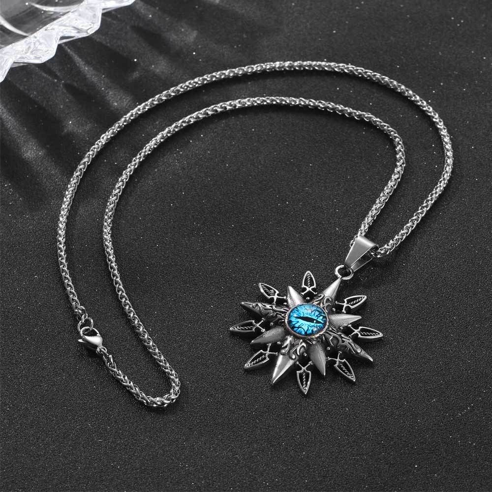 Retro Titanium Steel Octagram Devil's Eye Pendant Necklace for Men's Unique Style