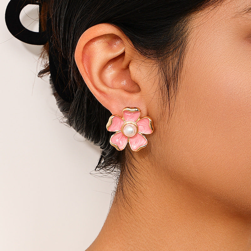Delicate Pink Flower Metal Earrings for Romantic Summer Dates