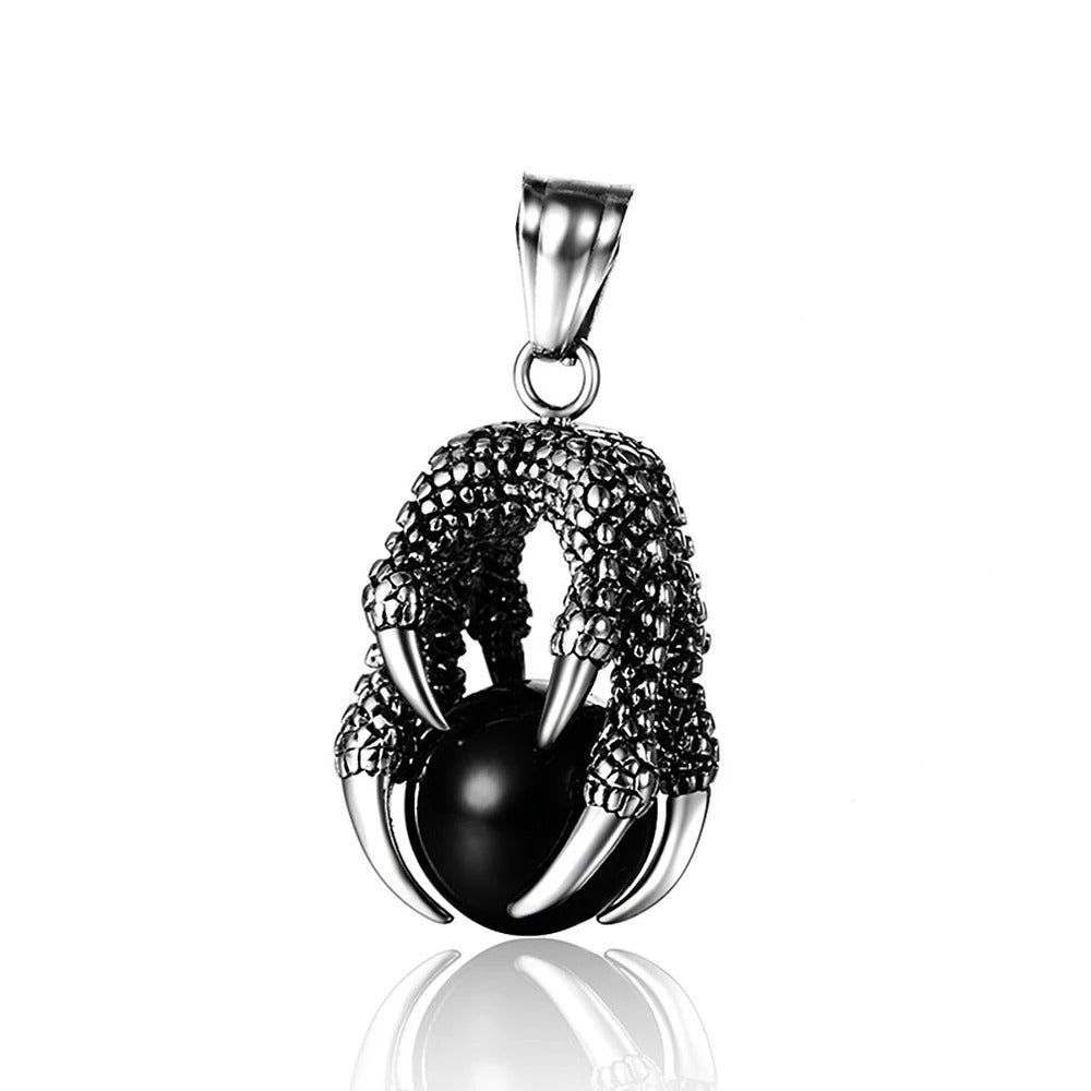 Planderful Dragon Claw Bead Pendant Necklace For Men In Stainless Steel With Inlaid Stone Personalized Jewelry