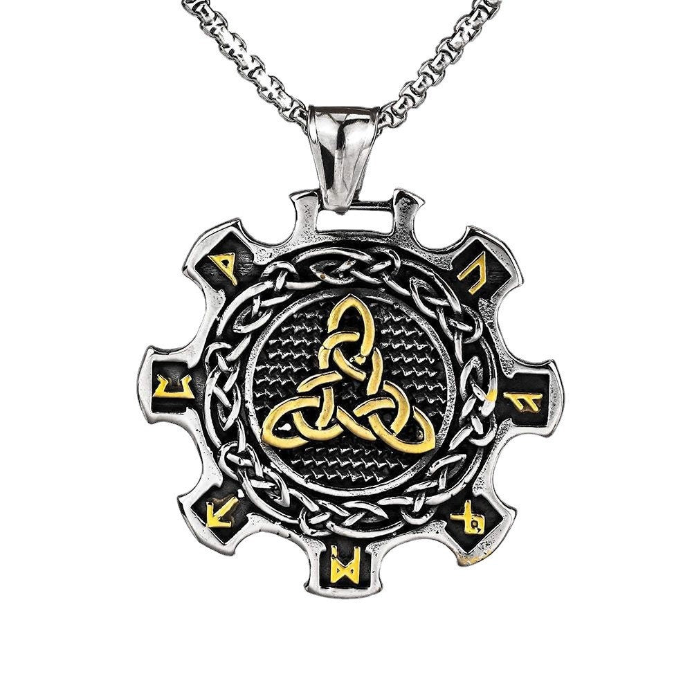 Vintage Men's Titanium Steel Necklace Viking Rudder Pendant