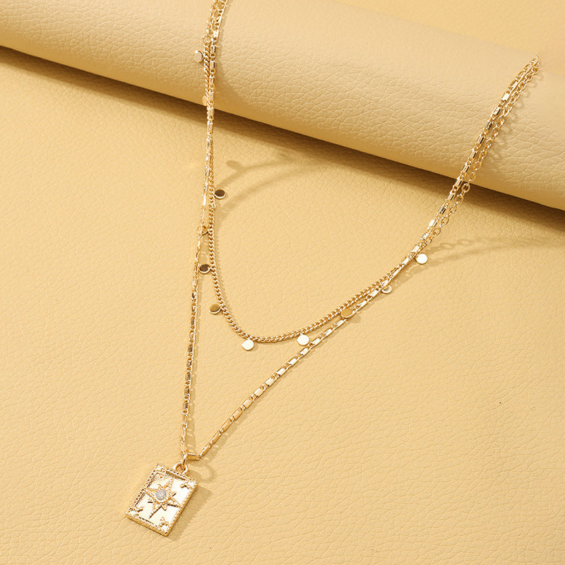 Eight-Star Pendant Necklace Collar with Metal Encrusted Design