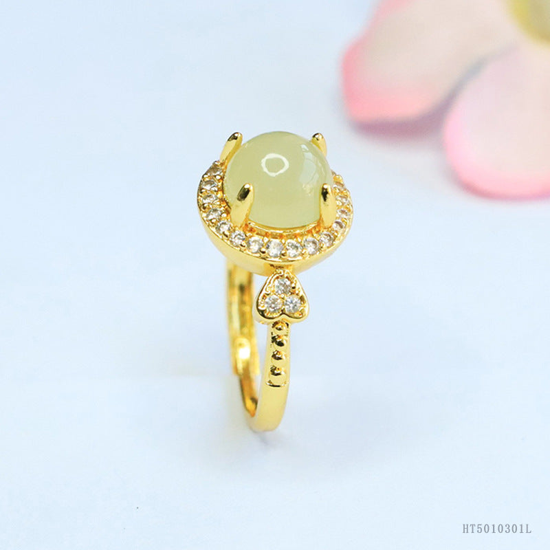 Qingshui Hetian Jade Heart Claw-Set Ring
