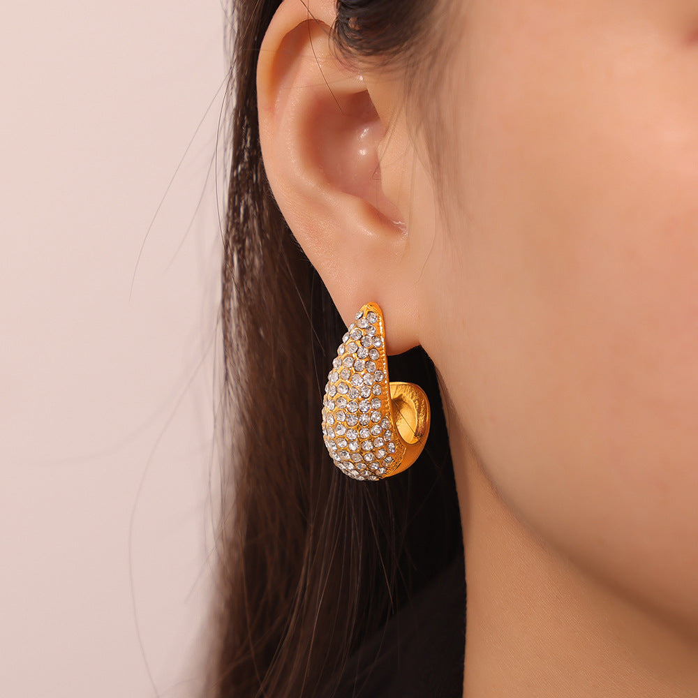 Water Cascading Zircon Drop Earrings in Gold Plated Titanium Steel