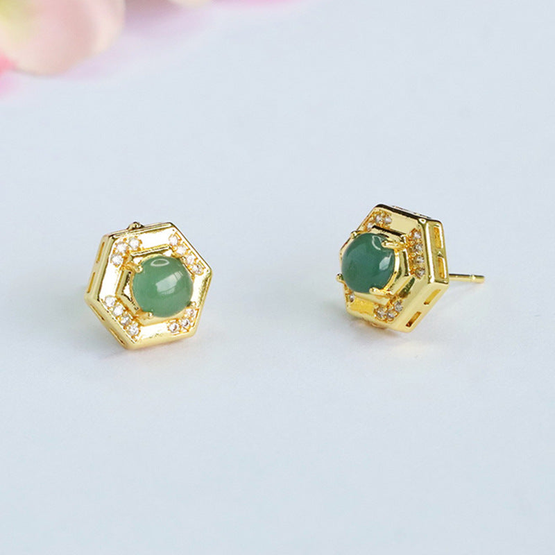 Blue-Water Jadeite Square Halo Stud Earrings