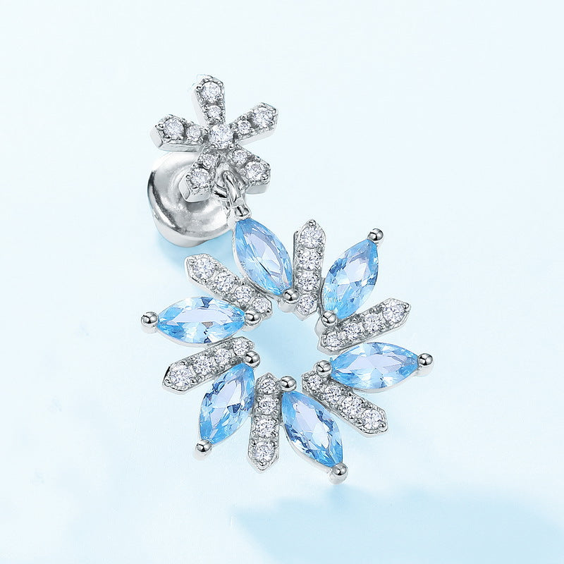 Marquise Shape Blue Zircon Snowflake Pendant Sterling Silver Drop Earrings