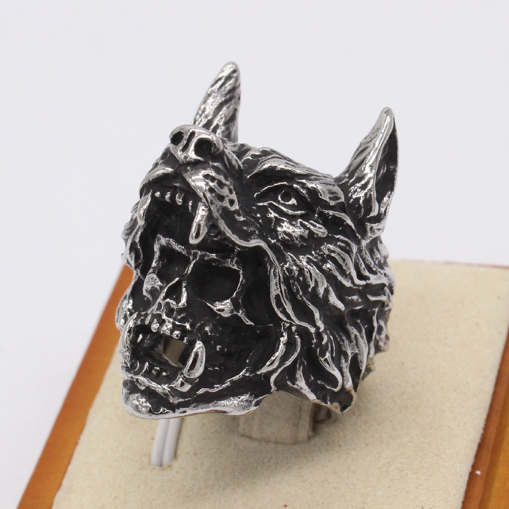Wolf Head Skull Titanium Steel Ring