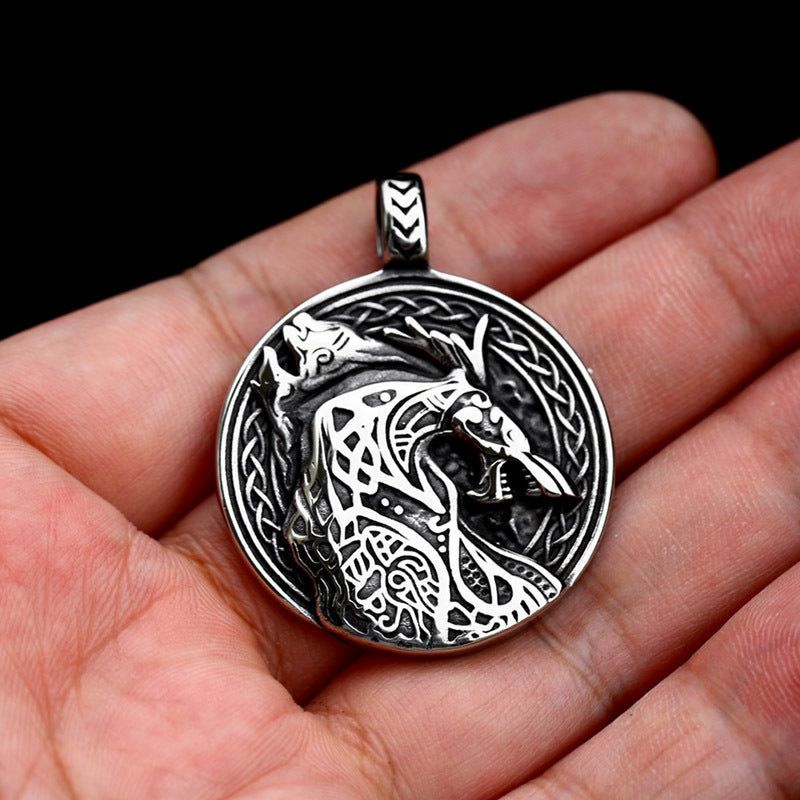 Viking Wolf Head Titanium Steel Pendant - Wholesale Celtic Knot Design for Men in Retro European and American Style