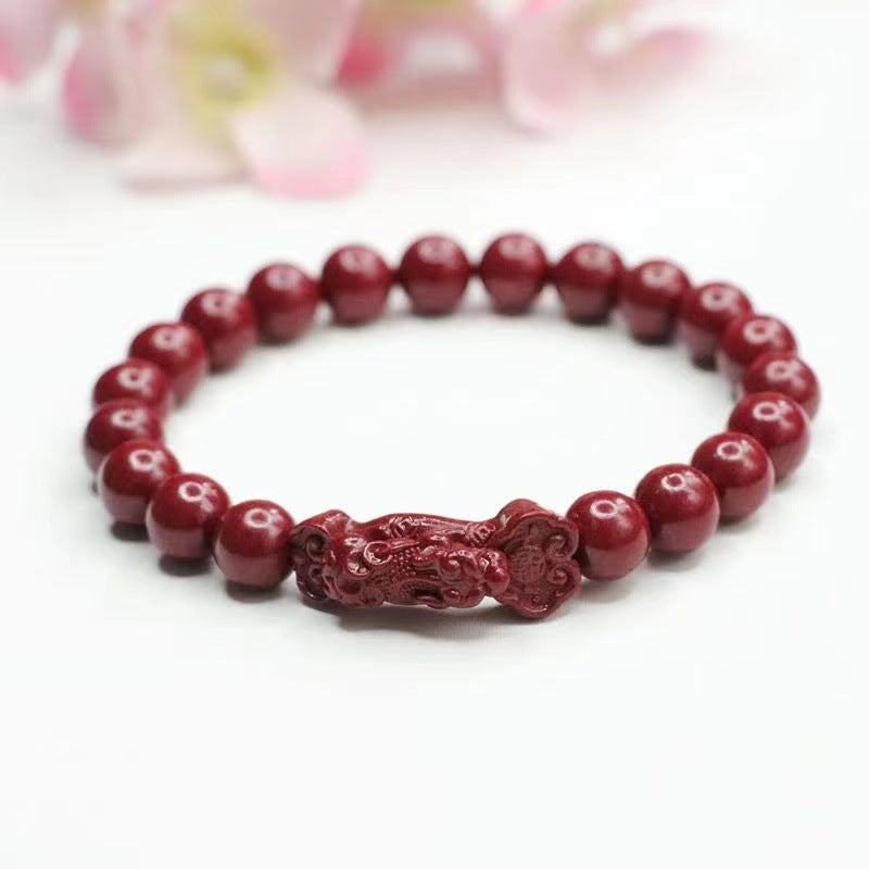 Cinnabar Purple Gold Sand Pixiu Sterling Silver Bracelet